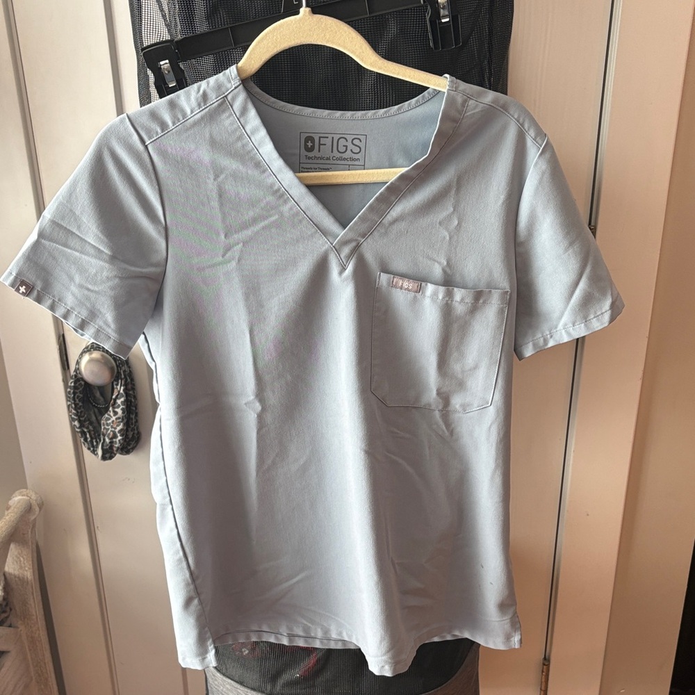 Figs Sky Blue V-Neck Scrub Top